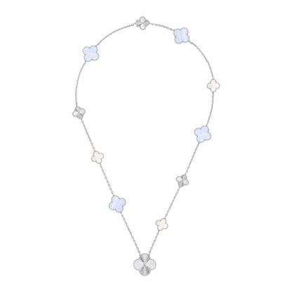 [Solara Jewelry]DETACHABLE CLOVER 15(11+4) FLOWER SILVER NECKLACE SET