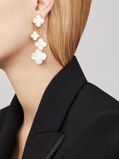 [Solara Jewelry]CLOVER EARRINGS WHITE MOP 4 MOTIFS GOLD