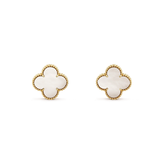 [Solara Jewelry]CLOVER MEDIUM 1 MOTIFS  WHITE MOP STUD EARRINGS