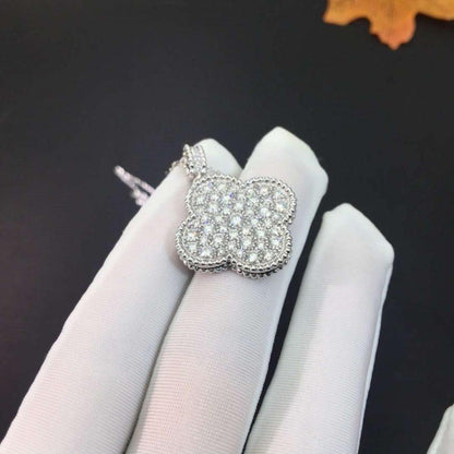 [Solara Jewelry]CLOVER 25MM SILVER FULL DIAMOND BIG CLOVER NECKLACE