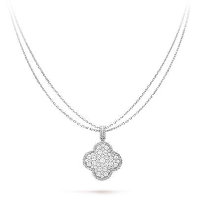 [Solara Jewelry]CLOVER 25MM SILVER FULL DIAMOND BIG CLOVER NECKLACE