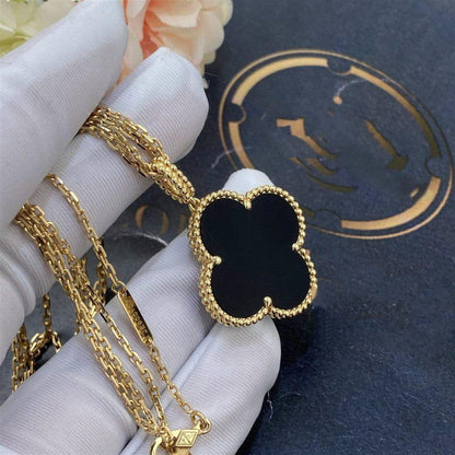 [Solara Jewelry]CLOVER 25MM GOLD ONYX BIG CLOVER NECKLACE