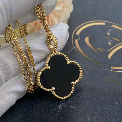 [Solara Jewelry]CLOVER 25MM GOLD ONYX BIG CLOVER NECKLACE
