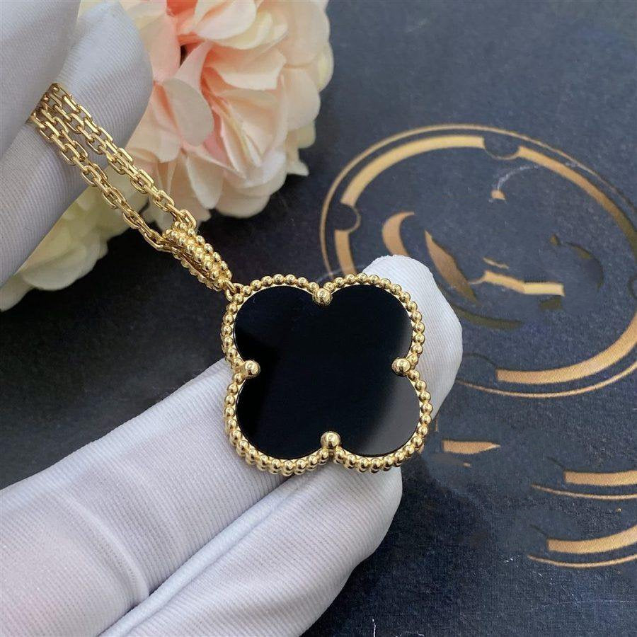 [Solara Jewelry]CLOVER 25MM GOLD ONYX BIG CLOVER NECKLACE