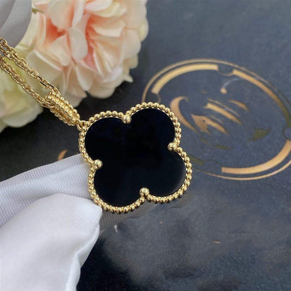 [Solara Jewelry]CLOVER 25MM GOLD ONYX BIG CLOVER NECKLACE