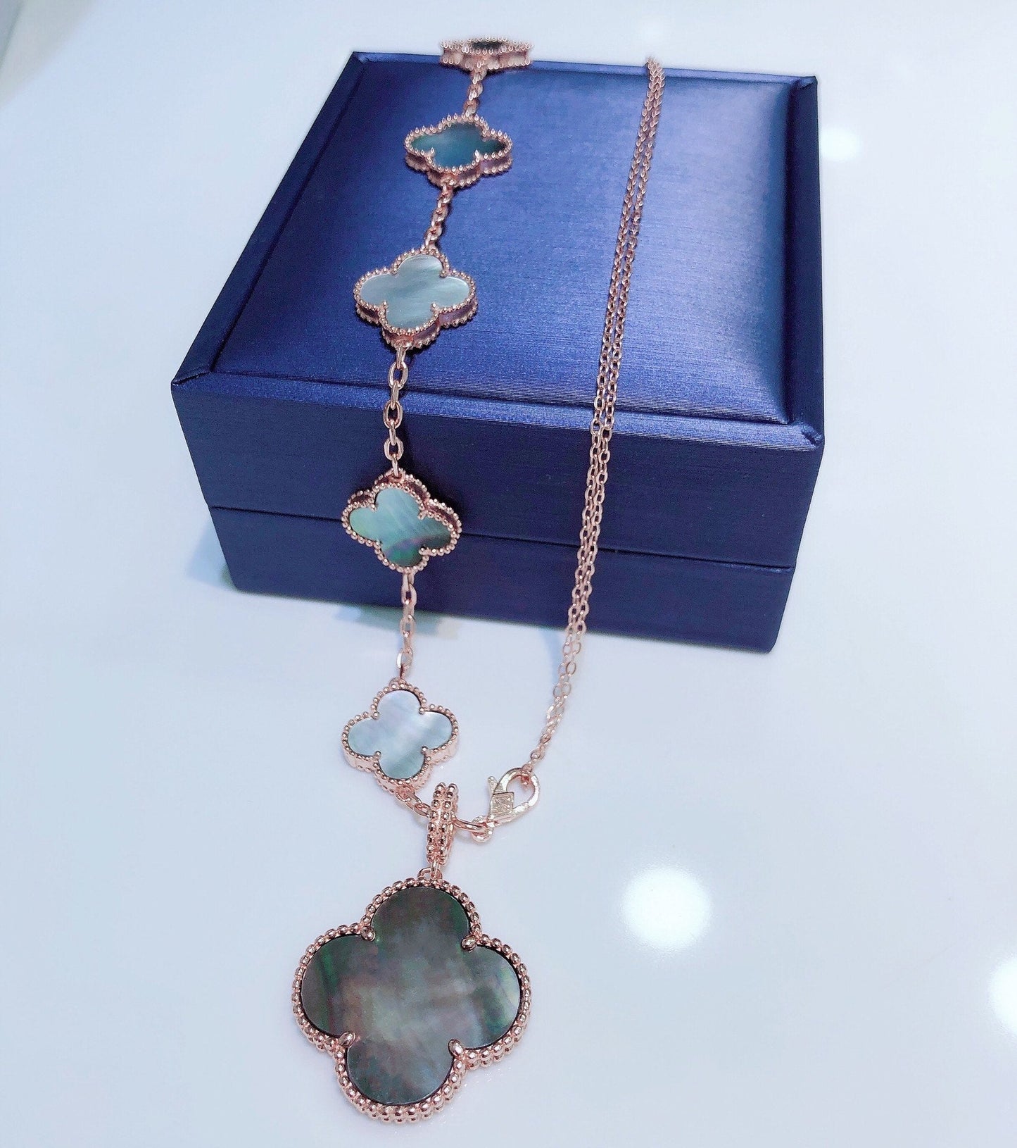 [Solara Jewelry]COMBINED BRACELET 5 MOTIFS AND NECKLACE DARK MOP ROSE GOLD
