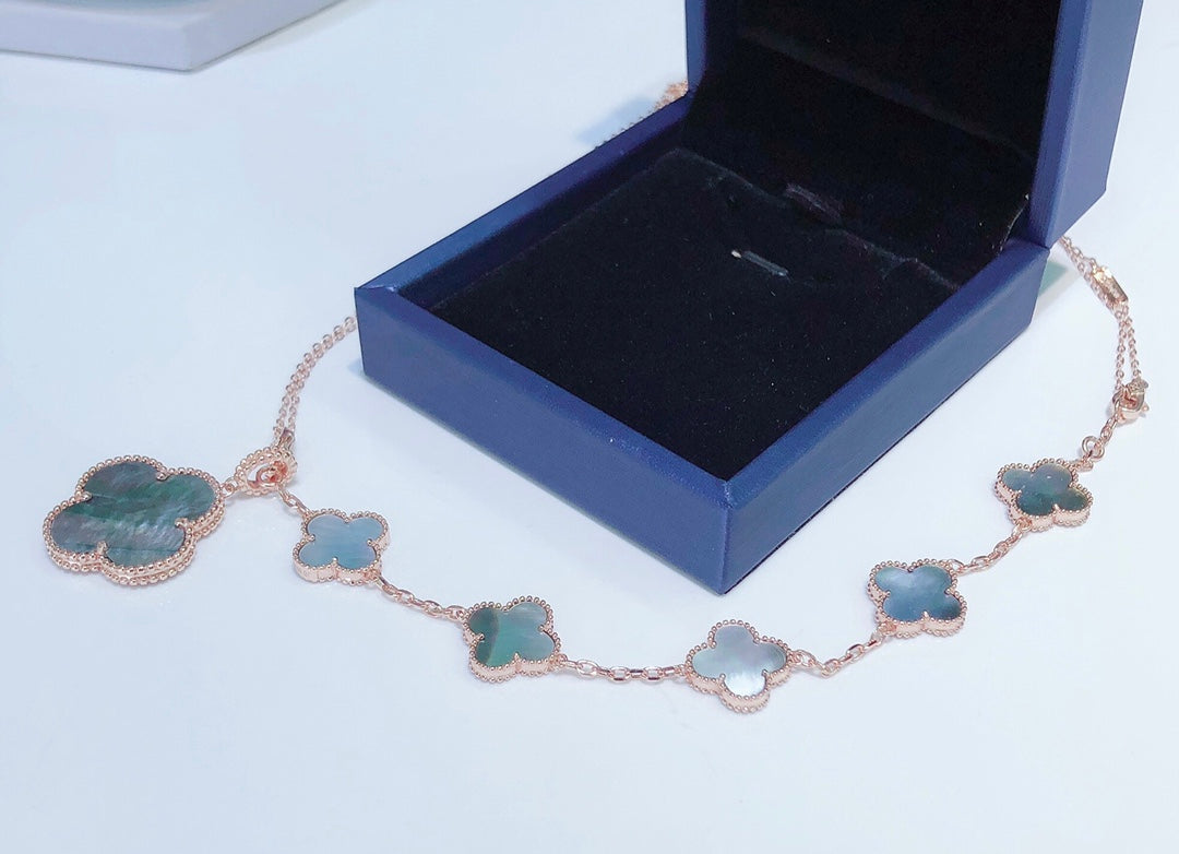 [Solara Jewelry]COMBINED BRACELET 5 MOTIFS AND NECKLACE DARK MOP ROSE GOLD
