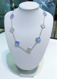 [Solara Jewelry]CLOVER 10 MOTIFS CHALCEDONY DIAMONDS SILVER NECKLACE