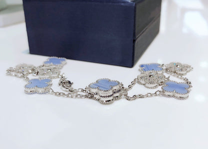 [Solara Jewelry]CLOVERS THE 10-MOTIFS CHALCEDONY DIAMONDS SILVER NECKLACE
