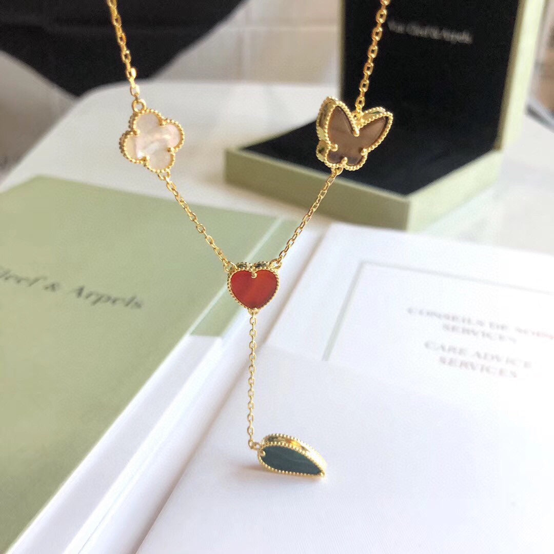 [Solara Jewelry]LUCKY SPRING 4 MOTIFS ROSE GOLD NECKLACE