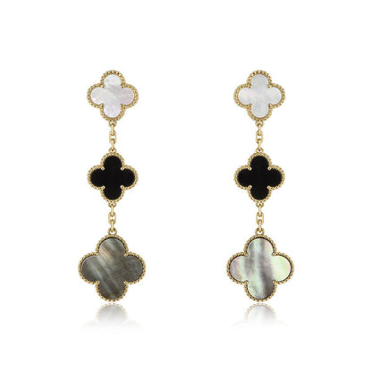 [Solara Jewelry]CLOVER EARRINGS GOLD ONYX MOP 3 MOTIF