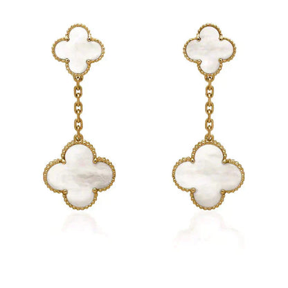 [Solara Jewelry]CLOVER 2 MOTIF WHITE MOP EARRINGS