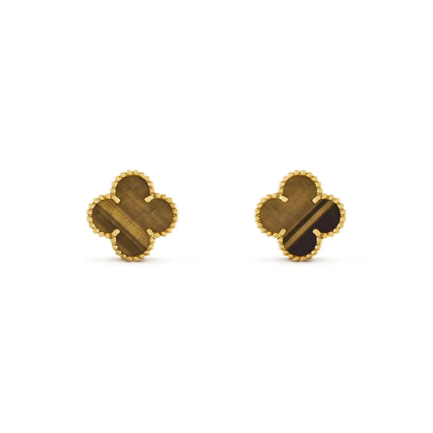 [Solara Jewelry]CLOVER MEDIUM 1 MOTIFS TIGER EYE EARRINGS