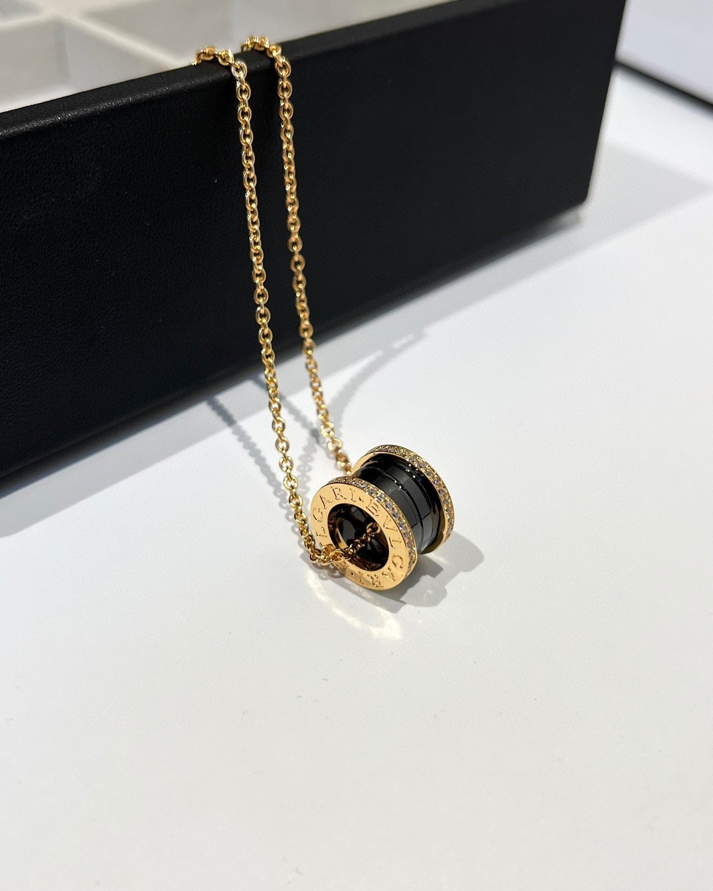 [Solara Jewelry]ZERO 1 BLACK CERAMIC DIAMOND PINK GOLD NECKLACE