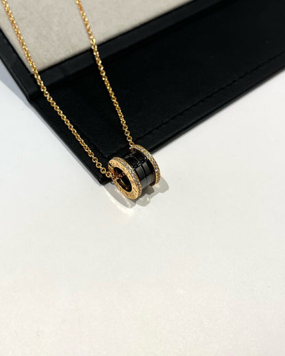 [Solara Jewelry]ZERO 1 BLACK CERAMIC DIAMOND PINK GOLD NECKLACE