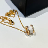 [Solara Jewelry]ZERO 1 WHITE CERAMIC DIAMOND PINK GOLD NECKLACE